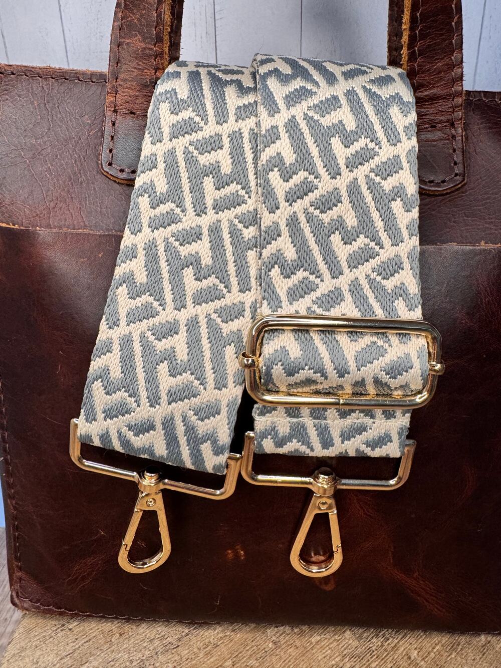 Grey Blue Purse Strap Wide Bag Strap Boho Crossbody Purse Strap